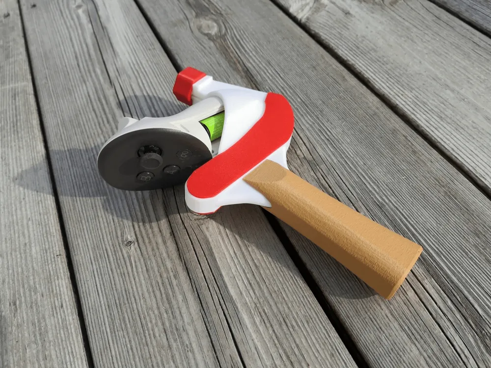A SolidSlime handle adapter fitted to a VR controller